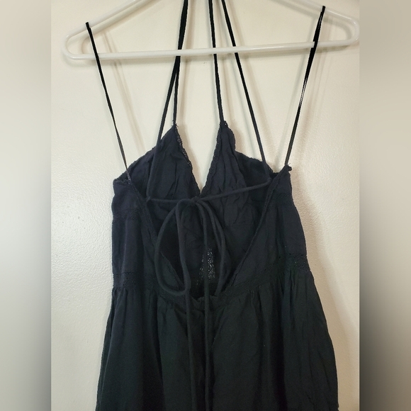 Zara Black Cotton Lace Tiered Midi Dress Size Large Cross Strap Open Back Vacay - Picture 10 of 15